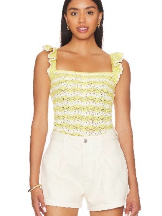 Heartloom Tops - Heartloom Yellow Ruffle Strap Smocked Tank